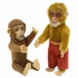 2 Monkey Prototypes from Schuco Product Development, c. 1935Chimpanzees, pressed-metal faces,