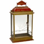 Stollwerck Chocolate Display Cabinet, c. 1900Wood base, painted metal case, 4 glazed sides, etched