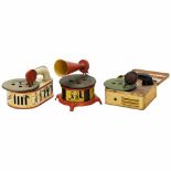 3 Toy Gramophones, c. 19251) The National Band, Gama, Georg Adam Mangold, Fürth, Germany.