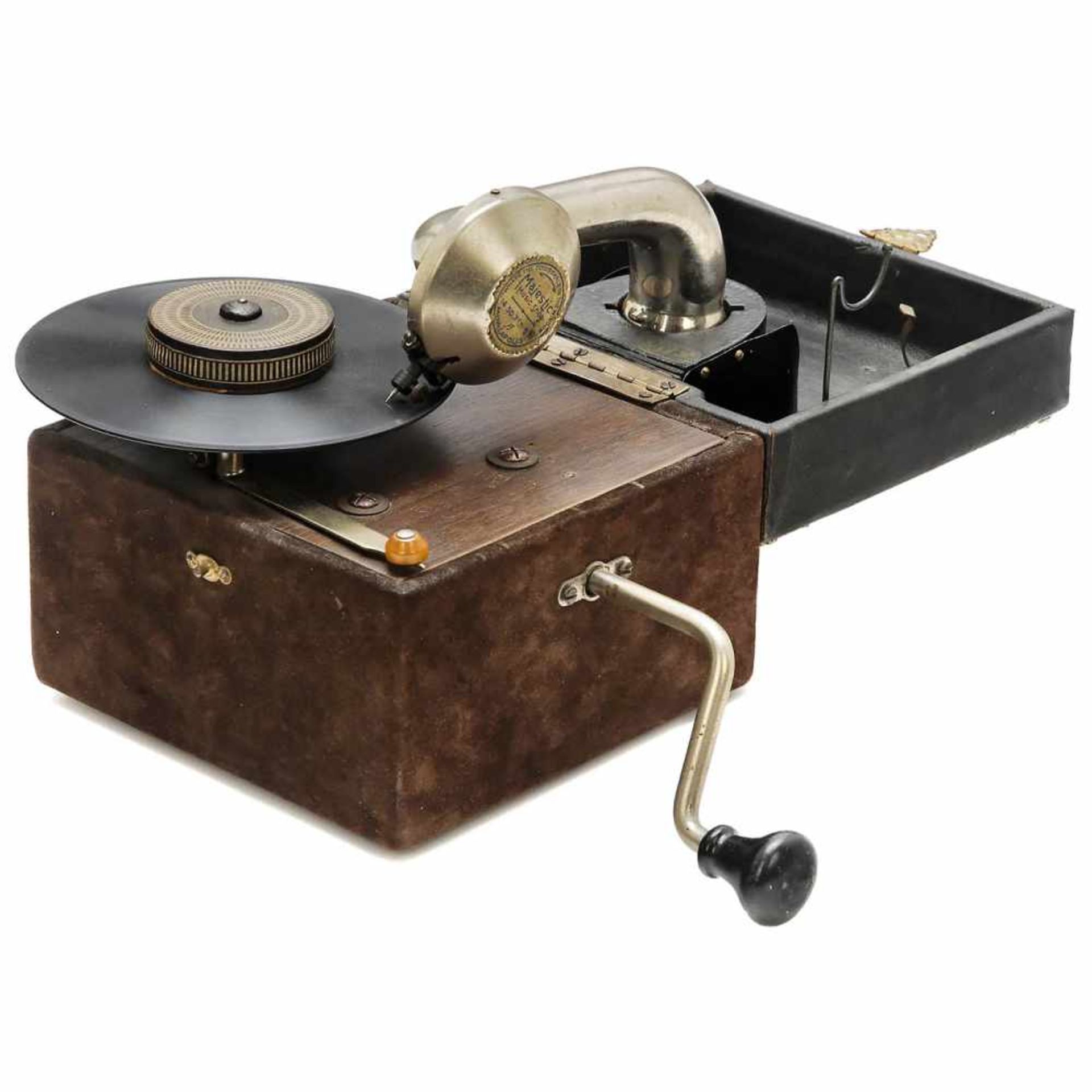 Pet-O-Fone Portable Gramophone, c. 1925A very curious construction, with additional horn. With an - Bild 2 aus 3