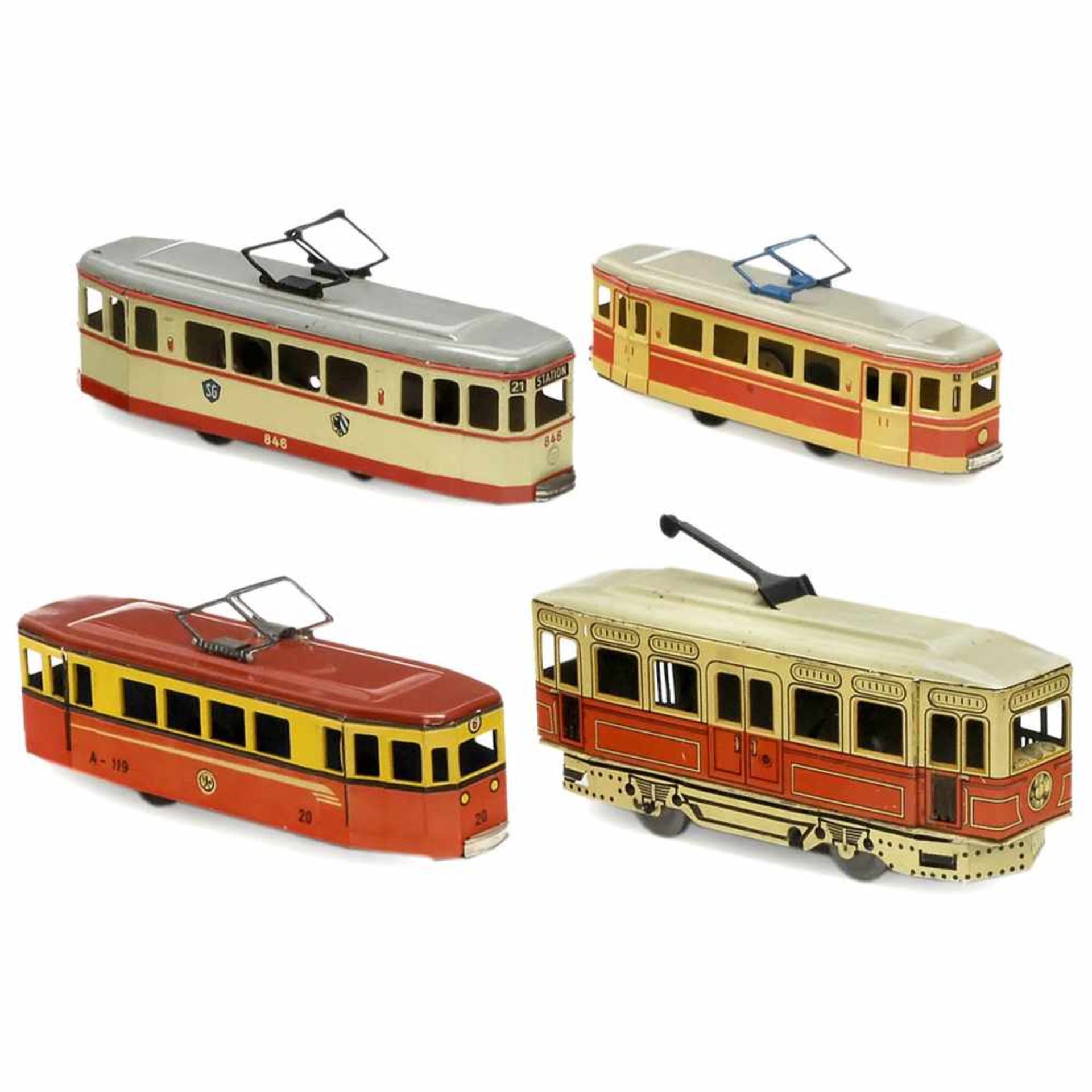 4 Toy Trams1) Günthermann Berlin Tram No. 846, c. 1958, Siegfried Günthermann, Nuremberg, marked "