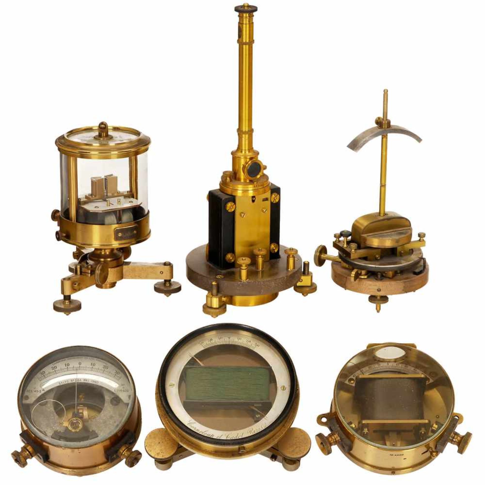 6 Galvanometers, c. 19001) Mirror galvanometer, 1897 onwards, no. 48916, manufactured by Siemens &