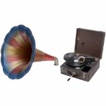 Bing Portable Gramophone, c. 1930Bing Werke, Nuremberg. Imitation reptile skin-covered case, Bing