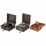 3 Portable Gramophones, 1920s/1930s1) Polyphon Musikwerke, Leipzig. - 2) Symphonie, with "Veni-