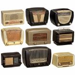 9 Bakelite Radio Receivers1) Philips Philetta B2D93A, 5 tubes, 4 wave ranges, 1959. - 2) Philips