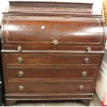 An Edwardian mahogany cylinder bureau with three long drawers 100cm high, 88cm wide and a George III