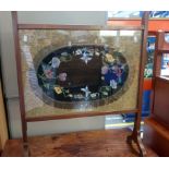 A 19th Century mahogany drop leaf table and a mahogany framed embroidered firescreen 85cm high, 67cm