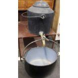 Cast iron and brass 3 gallon pot kettle by the Cannon foundry and a large enamel pot.