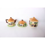 Beswick cottage ware - teapot, biscuit jar and butter dish, together with Burleighware plates and