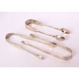 Three pairs of Georgian and later sterling silver sugar tongs, 3.50ozt.