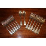 A collection of Victorian sterling silver flatware, to include six forks, six dessert forks and
