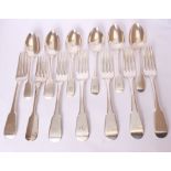 A set of six George III fiddle pattern dinner forks, Edinburgh 1815; together with six Victorian
