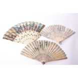 Three painted fans, two with ivory monture; together with four other fans (a.f.) and tortoiseshell