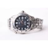 A gentleman's Omega Seamaster Professional 300M mid-size wristwatch, stainless steel case, blue face