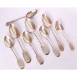 A collection of Georgian and later sterling silver spoons, to include five desert spoons and three