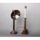 A 19th Century silver plated 'student's' lamp, 39cm high; together with a classical column table