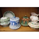 A Copeland lidded tureen, a Wedgewood lidded cheese dish with acorn finial and other items.