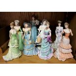 A Coalport 'Age of Elegance' porcelain figure entitled 'Afternoon Matinee' and five others; together