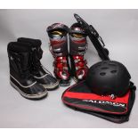 Skiing and snowboarding equipment, including: a pair of Salomon 'Energyser 100' ski boots, size 29.