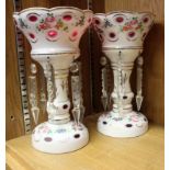 A pair of Edwardian cut glass lustre vases, 26.5cm.