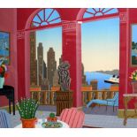 Thomas McKnight (American, 20th century) Breakfast with a ViewLimited edition print, numbered 75/175