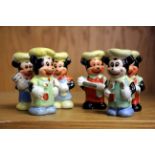 A pair of Mickey Mouse pottery figures, and two pairs similar, 7cm high.