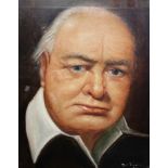 A portrait of Winston Churchill by Toni Trevaire dated 1974; together with a ceramic profile of