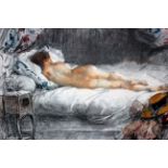 After Antoine Calbet (1860-1944) Reclined NudeColoured printSigned lower right25 x 31cm Together
