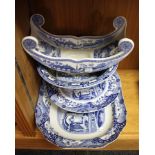 A Spode blue and white stilton wheel together with other blue and white wares.