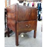 A George III mahogany tray top bedside cupboard, losses