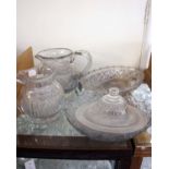 A Regency cut glass water jug, another smaller and four other pieces of cut glass (6)