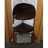 A George III century fret work mirror together with a bow fronted two tier corner wash stand.