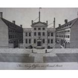 A collection of prints depicting buildings in London, including 'Hoxton Hospital', 'Guild Hall', '