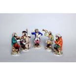 A set of five Meissen monkey band figures, comprising conductor (lacking baton) and four seated