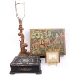 A Victorian papier-mache blotter and other decorative items.
