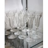 A set of ten champagne flutes with faceted bowls, height 18.5cm (10)