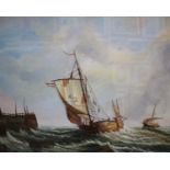 Fulton (20th century) Sailing Ships at SeaOil on canvasSigned lower right49.5 x 61cm Together with