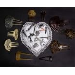 A collection of early plastic and diamante hat and lapel pin brooches; a quantity of late 19th and