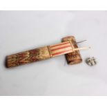 A Napoleonic marquetry straw-work prisoner of war needle case and a 19th Century mother of pearl
