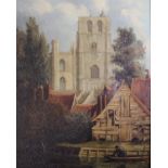 19th century English SchoolDocking the Boat by the Cathedral Oil on board26 x 20cm Together with