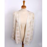 A 1970s cream Bill Gibb jacket with embroidered detail and a Bill Gibb colourful knitted scarf (2)