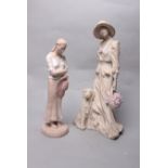 Two late 20th Century painted plaster figures of young ladies, both indistinctly signed.