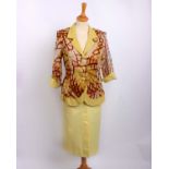 A late 1970s yellow cotton Courréges sundress; a Riga S patterned linen short sleeved jacket, a