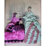 An early 19th Century framed and glazed silk embroidery on velvet of two women gathering wood and