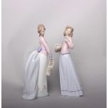 Lladro - two figures of girls carrying baskets of flowers, both stamped 'Collectors Society, M1H and