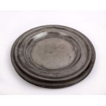 A 17th century pewter charger, with London touch marks 38cm diameter, another with the marks of S.