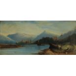 19th century British SchoolMountain View with FigureOil on canvas 21 x 46cm Ex. Agnews, Exchange St.