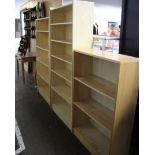 Three modern pine veneer bookcases(largest 192cm H)