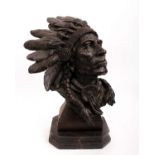 A Bronze bust of a Native American on slate base, after Karl Kauba. 39cm(h)
