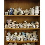 A large collection of Royal Commemorative ware china together with a shelf of pottery and